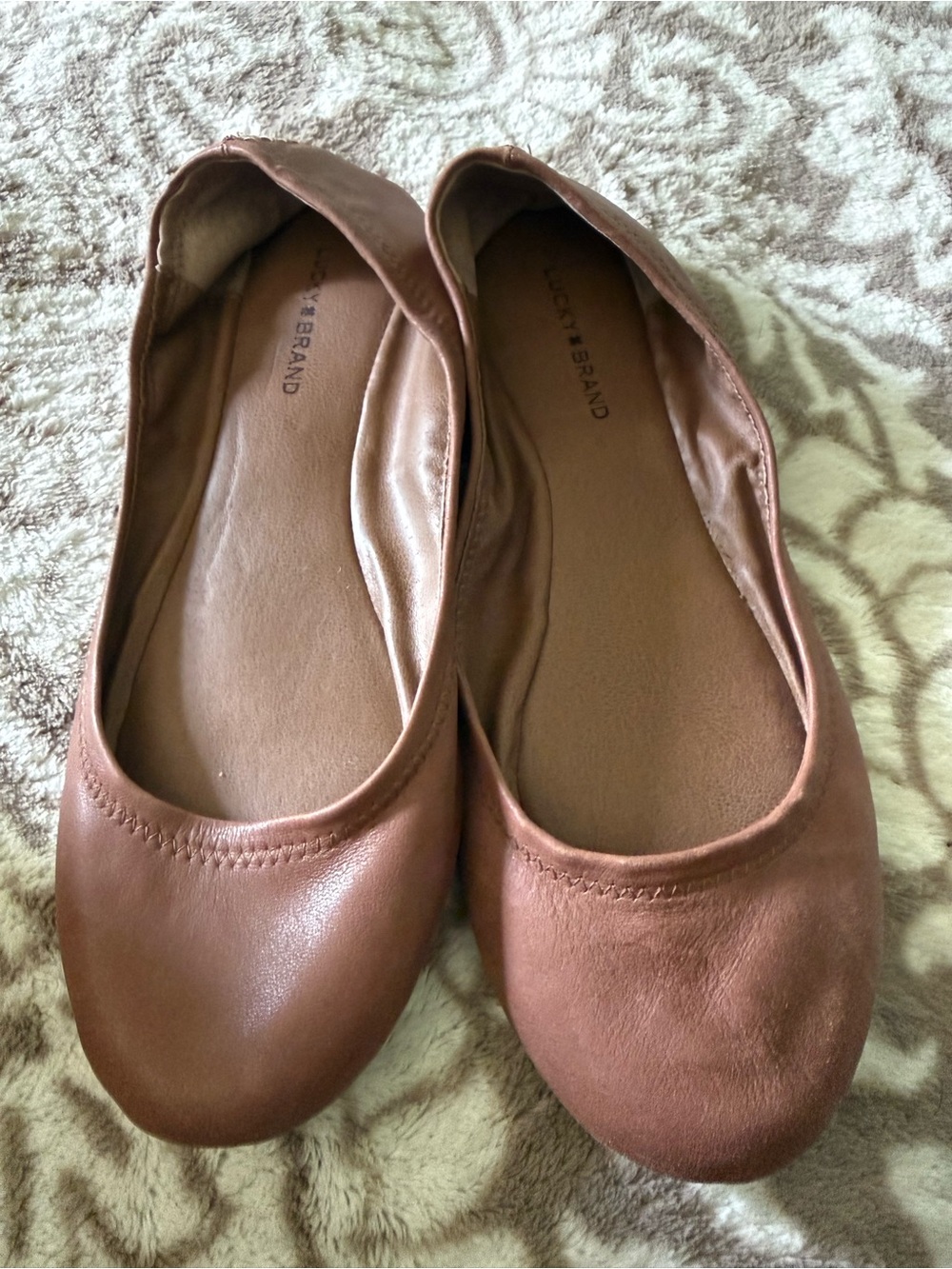 Lucky Brand Cognac Brown Leather Ballet Flats 7.5 Worn ONCE